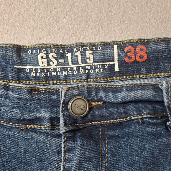 GS 115 Moto Jeans Mens 38x30 Blue Denim Distressed Motorcycle Straight Leg - Picture 9 of 14